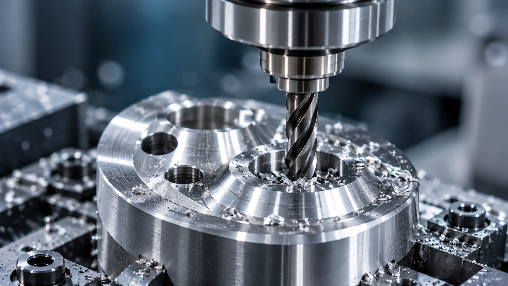 Bearbeitung eines Metallbauteils für Bohrungen und Gewinde